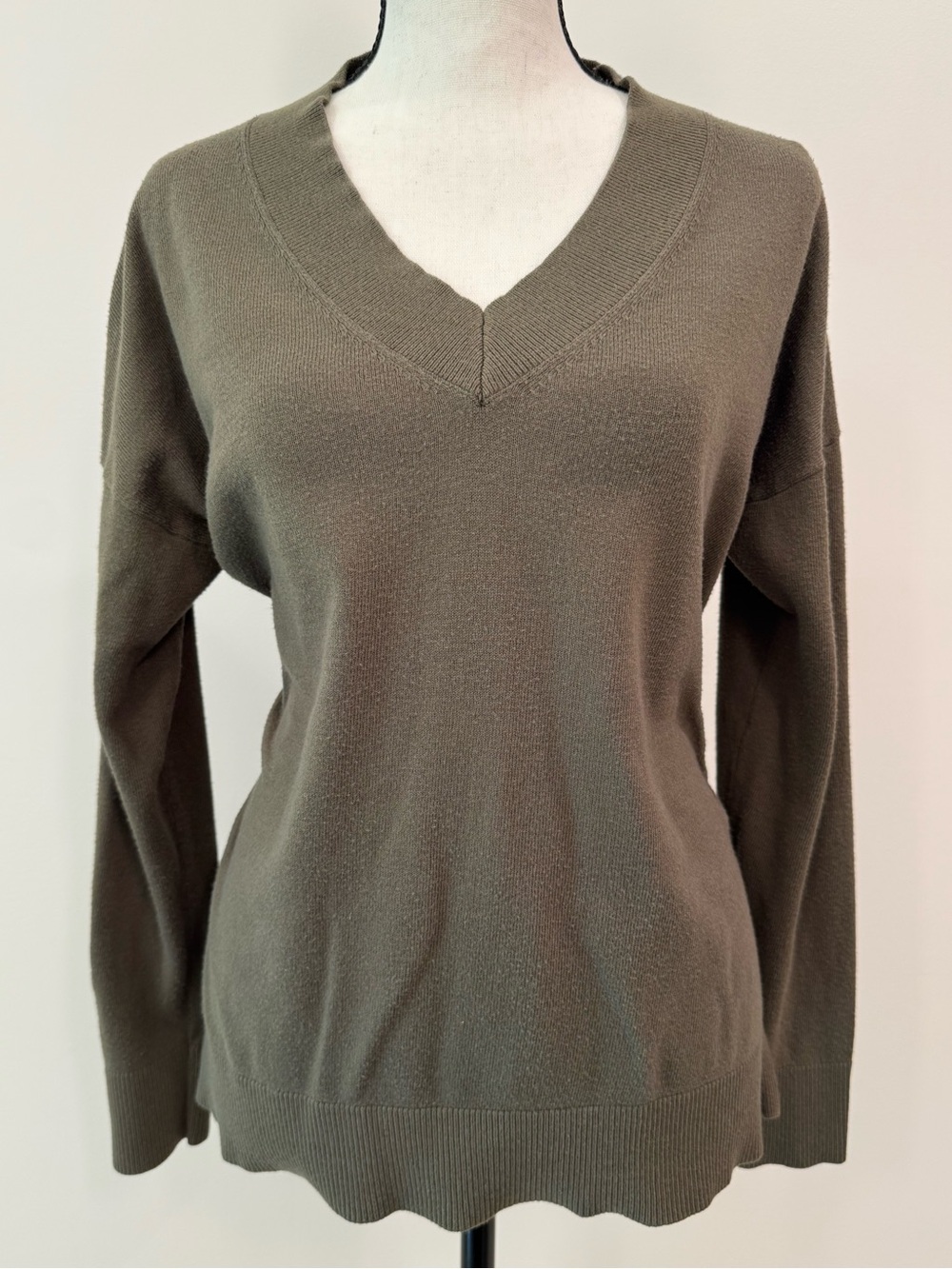 Matty M Olive V-Neck Knit Sweater
